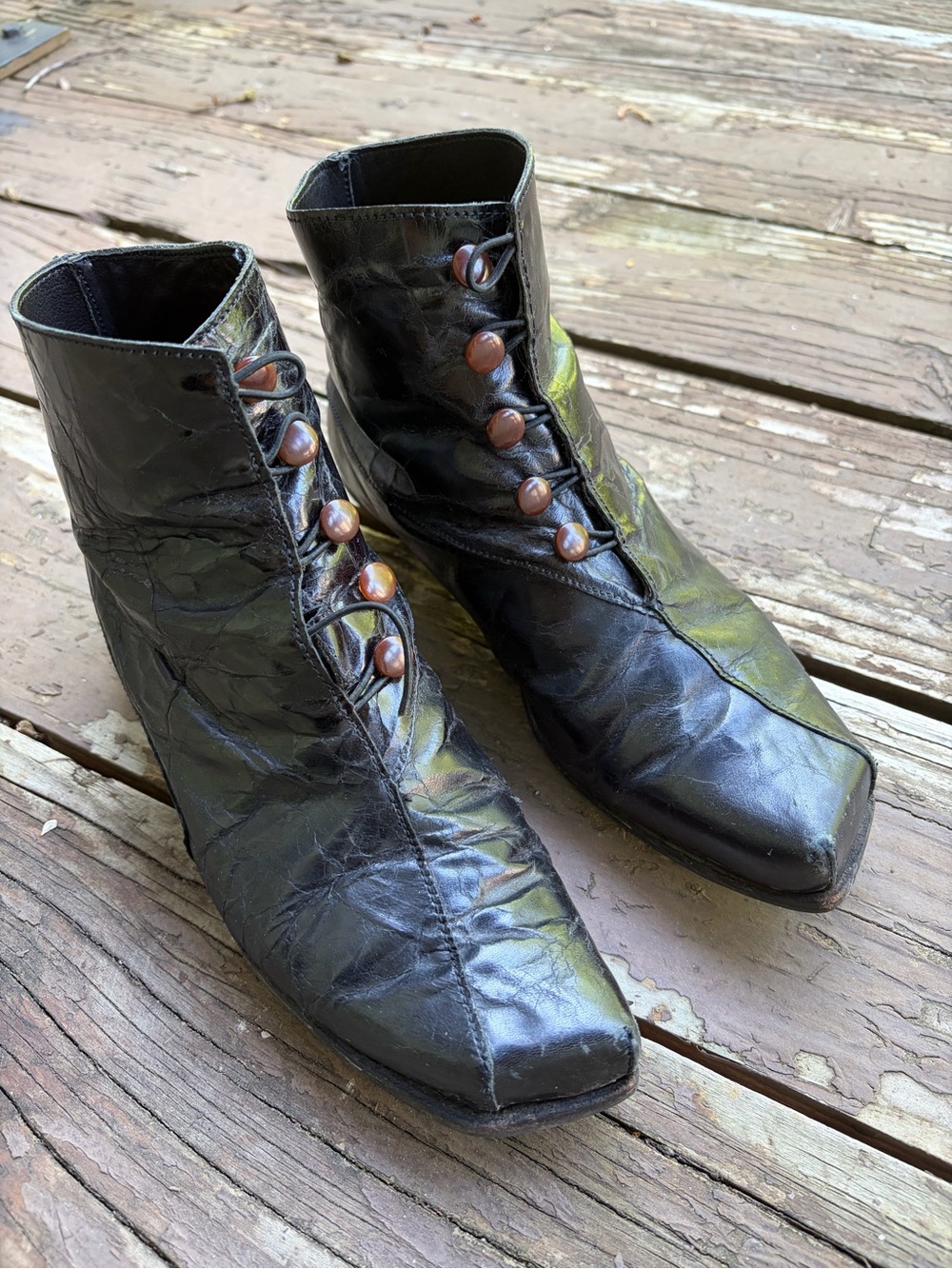 Cydwoq Black Women's Lace-Up Ankle Boots with Button Detail